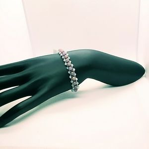 Gray crystal and smokey-pink gemstone bracelet